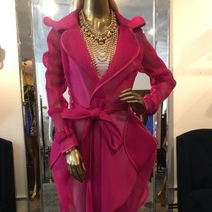 Fuchsia Mesh Tie Waist Jacket